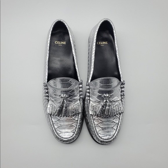 Celine Shoes - Celine Metallic Luco Loafers with Fringe